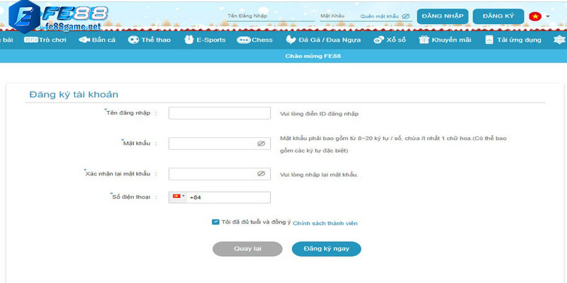 Các bước đăng ký tài khoản FE 88 nhanh chóng, đơn giản